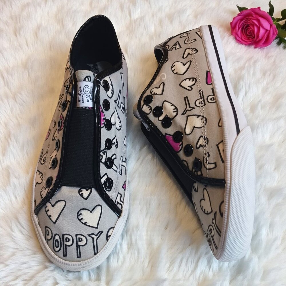Coach “Bev” Poppy Slip-On Canvas Sneakers Women’s Size 7.5  2007 Y2K Pink Hearts